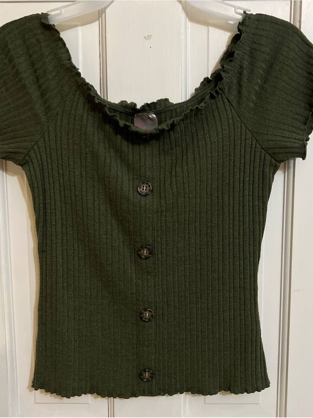 No Boundaries Olive Green Ribbed Button Tee